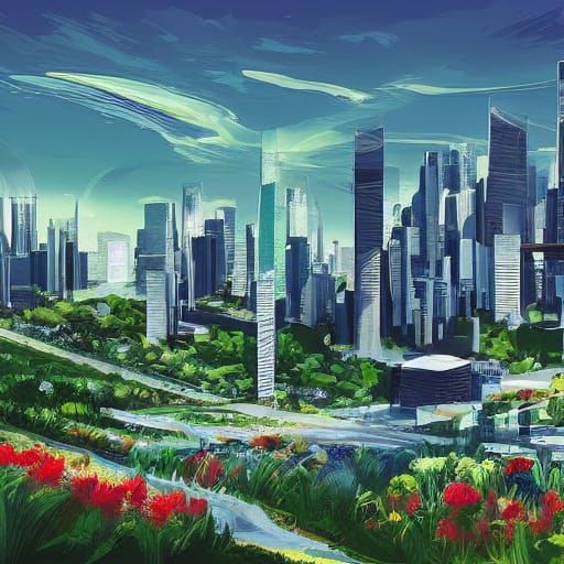 Frutiger Aero Digital Art of a Futuristic Cityscape