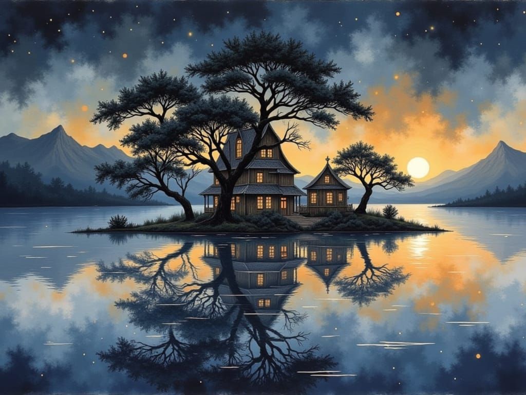 Nocturnal Coastal Scene in Intricate Detail