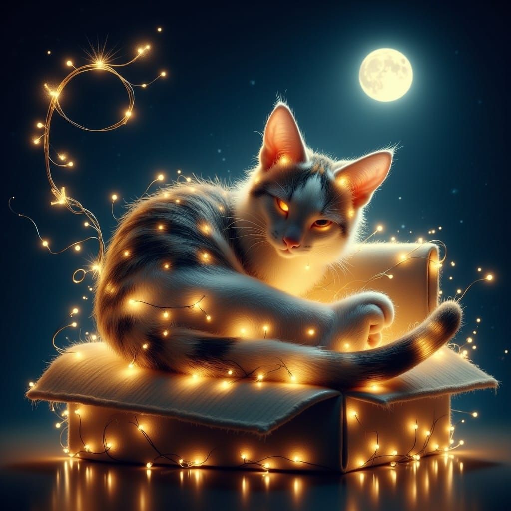Calico Cat in Fairy Light Wonderland