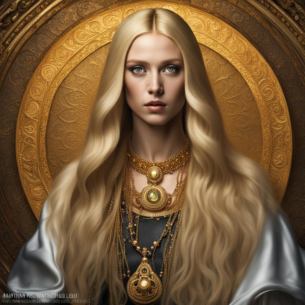 Magnificent Gold Halo Goddess Portrait in Art Nouveau Style