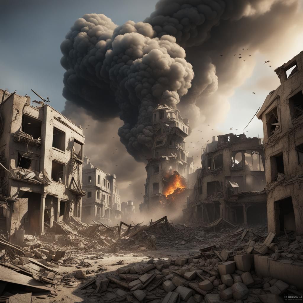 Gaza Bombing as Detailed Matte Painting