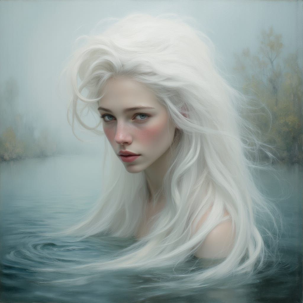 Waterfall Hair: Surreal Impasto Oil Painting