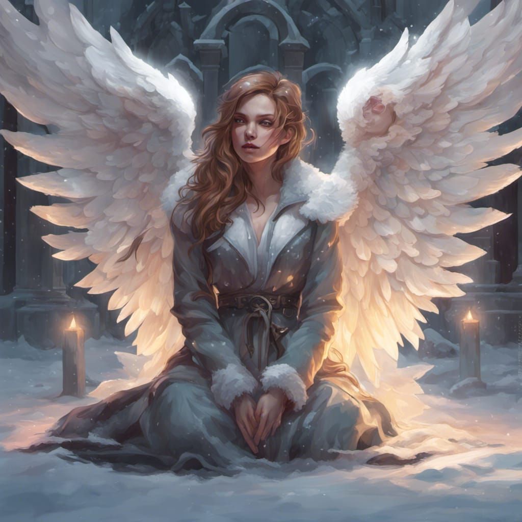 Snow Angel in Cemetery: Romantic Concept Art