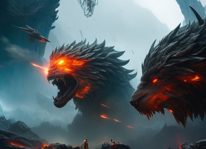 Epic Battle: Human Versus Beast in Hyperreal Digital Art