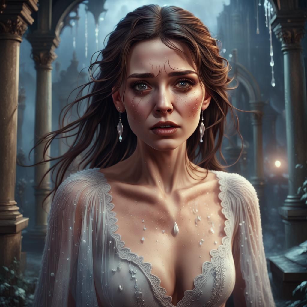 Brunette Woman Crying: Fantasy Concept Art