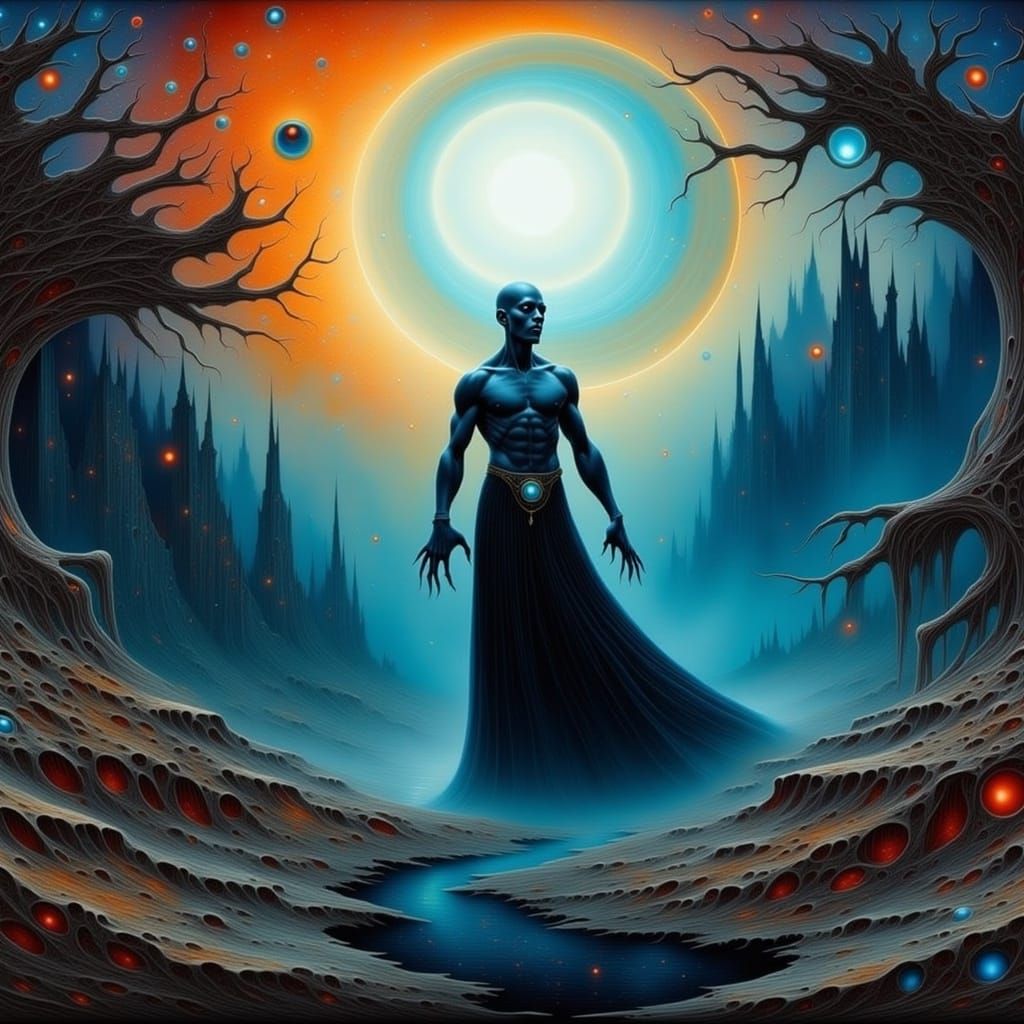 Majestic Male Figure in Ethereal Landscape