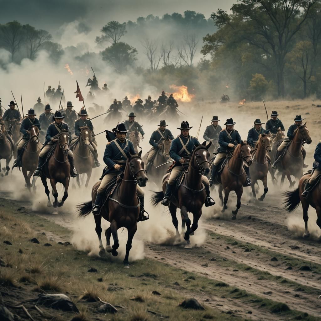 Epic Cavalry Charge in a Historical War Scene