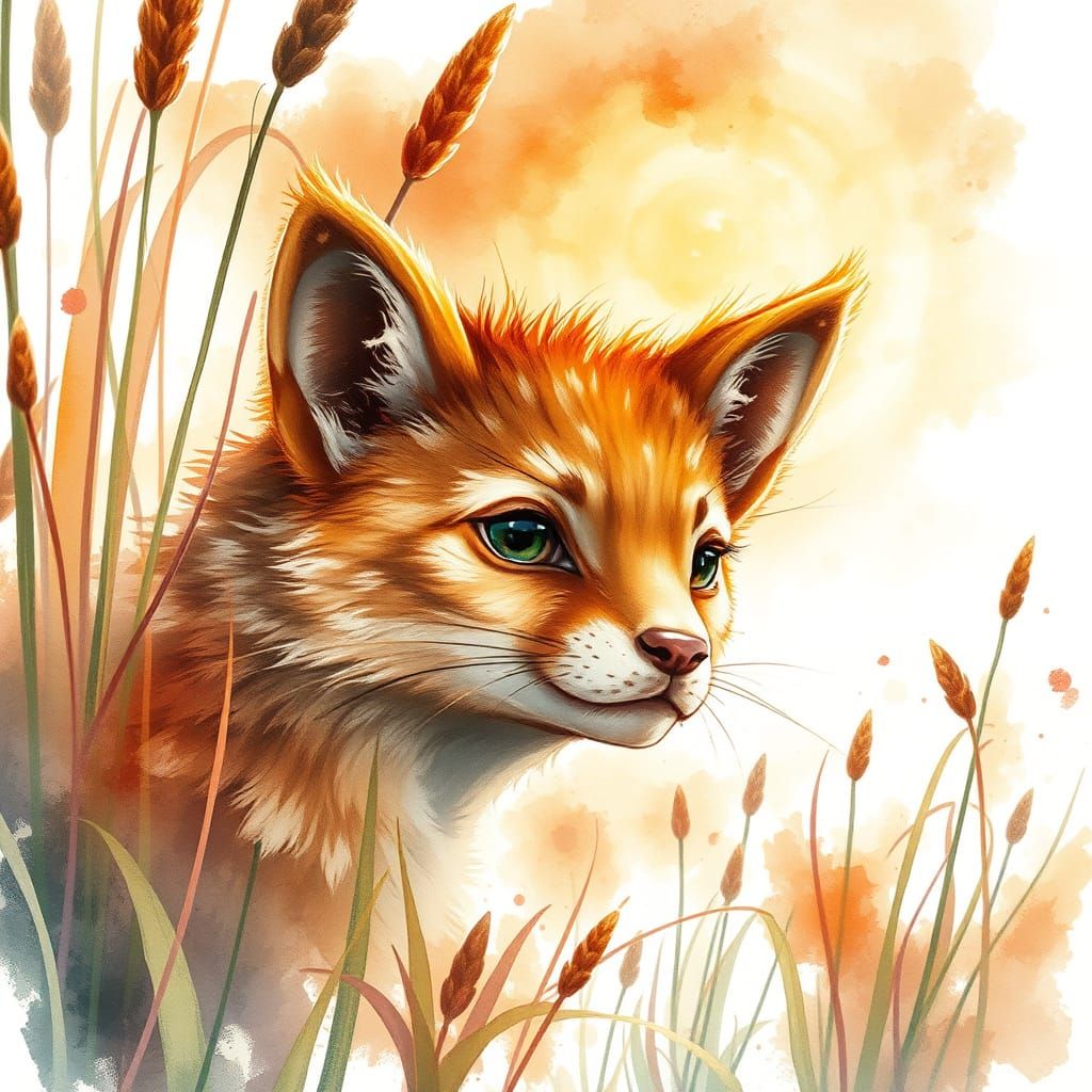 Amber Sunset over Grass with Mottled Fur Animal