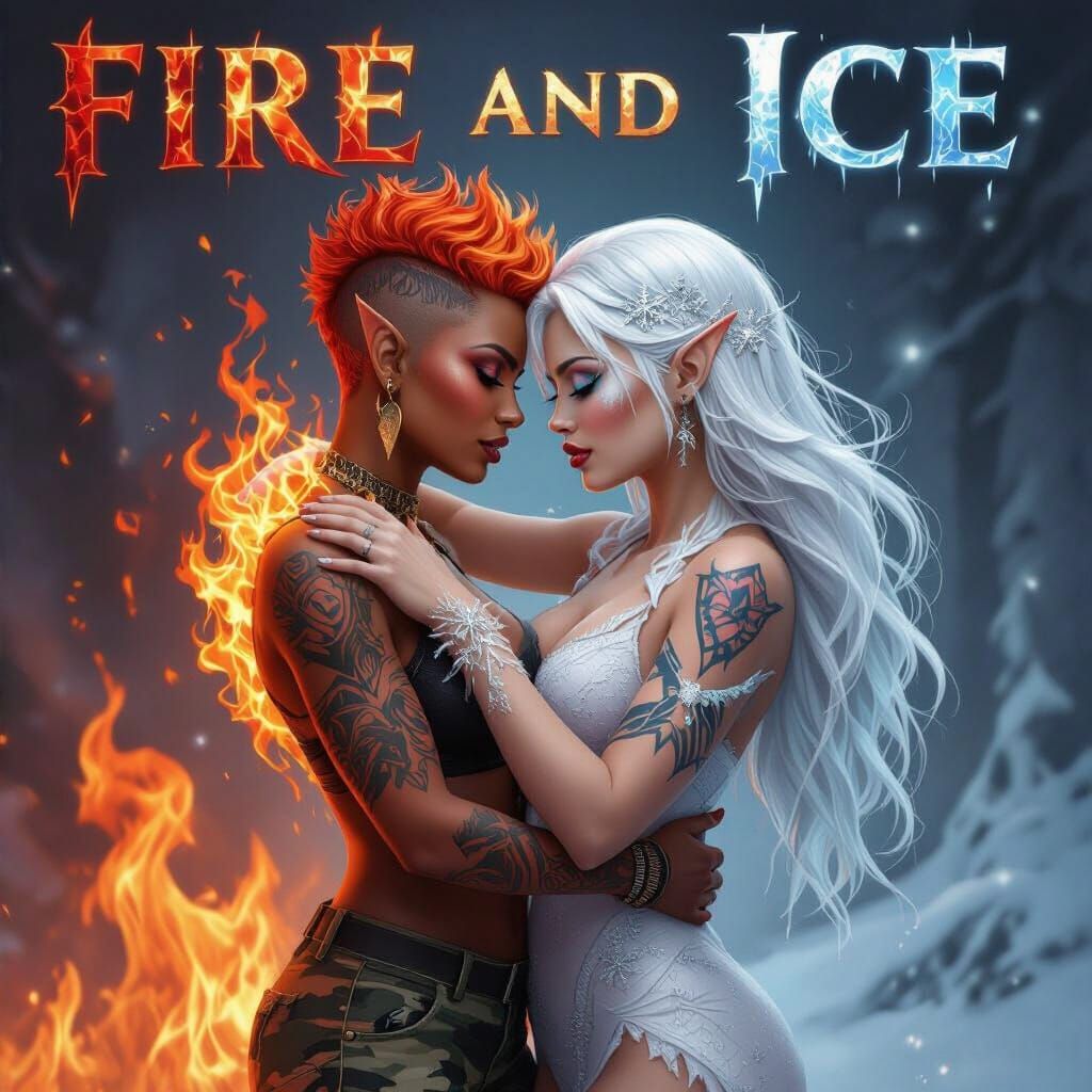 Fiery Embrace: Elemental Women in Passionate Encounter