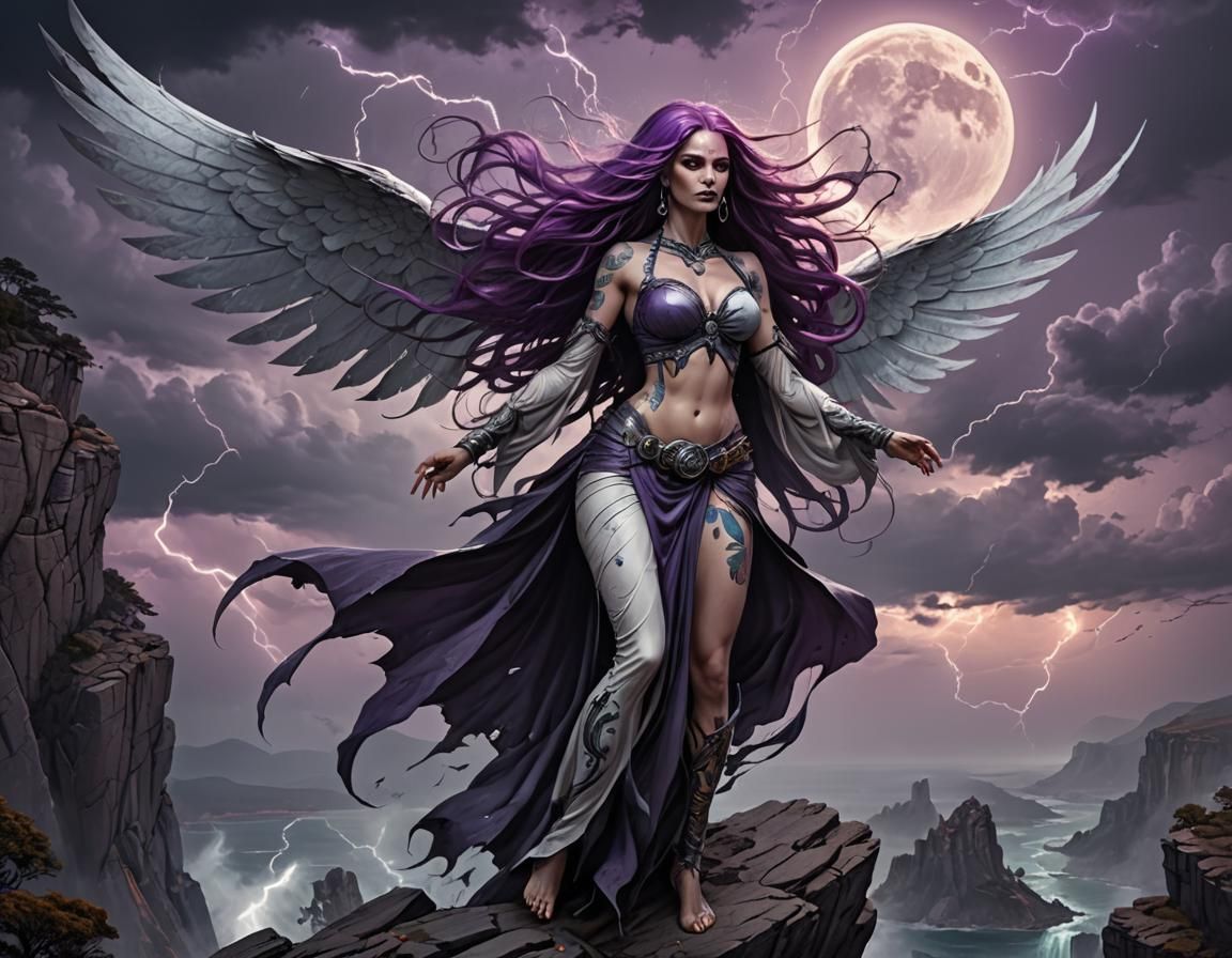 Ghostly Woman on Cliff in Dark Fantasy Art