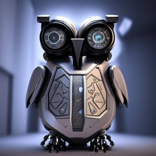 Futuristic Robot Owl with Hovering Eyes