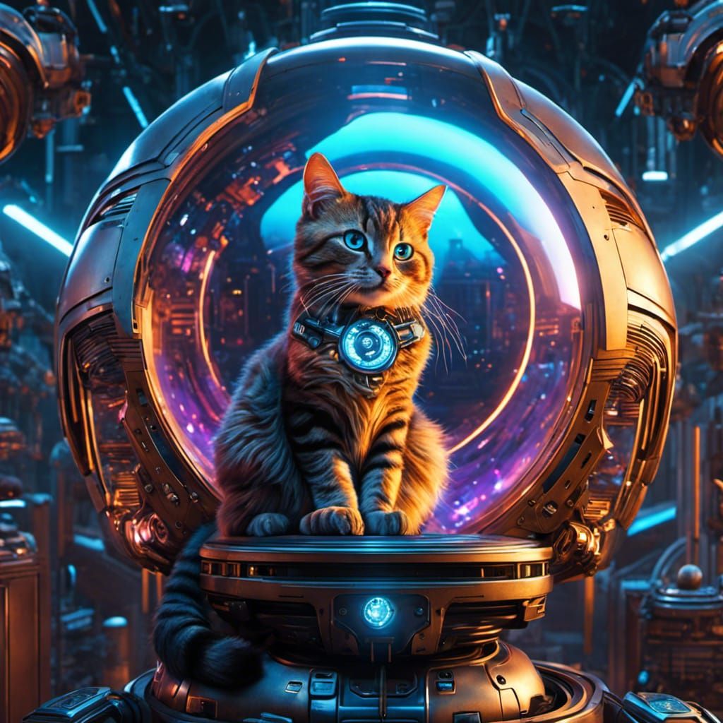 Cyberpunk Android Cat Navigator in Bubblehead