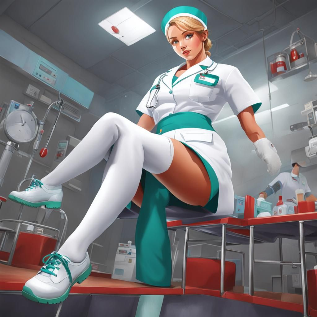 Nurse Bending Over in a Hospital Setting