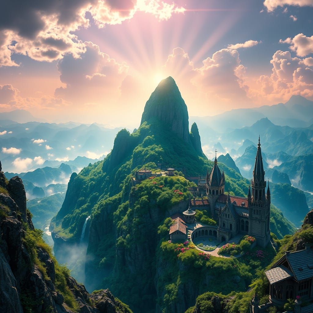 Heart-Shaped Mountain Landscape with Verdant Foliage and Maj...