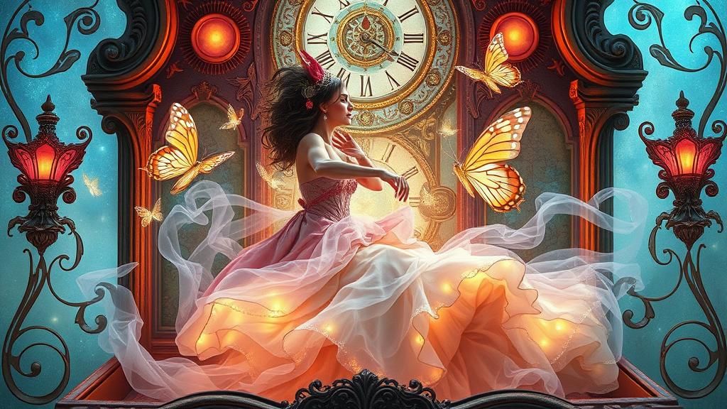 Steampunk Sorceress in Music Box as Impasto Painting