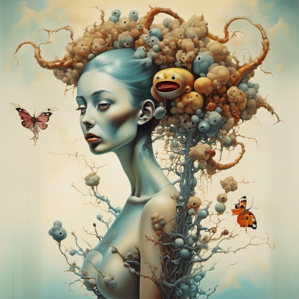 Surreal Girl and Monster in Dali Style