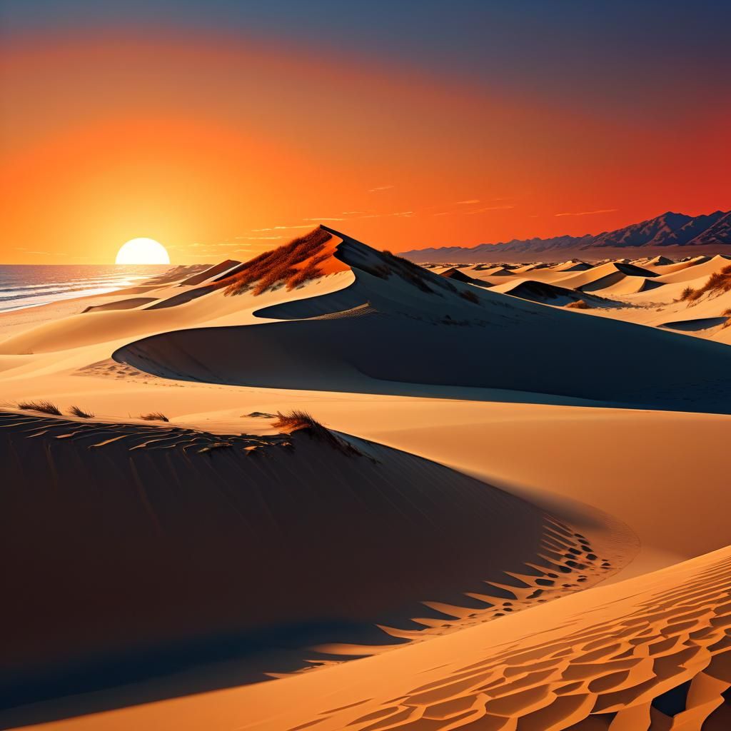 Beach Sunset with Rotoscoped Architecture in Gouache