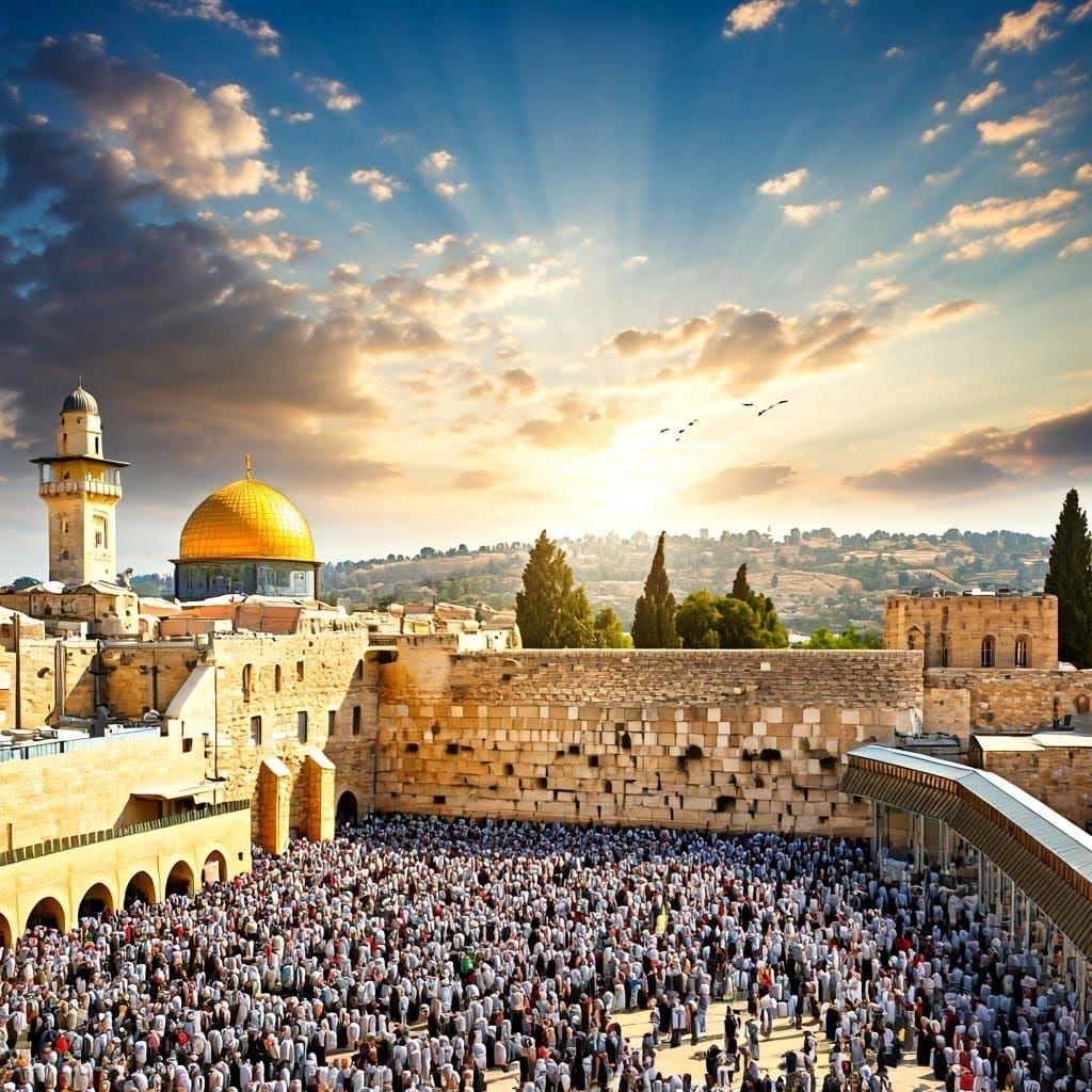 Bird's-Eye View of Western Wall with Worshippers