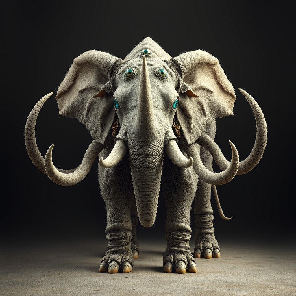 Dreamlike Elephant-Rhino Hybrid in Surrealist Style