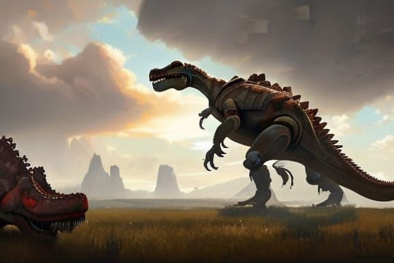 Robotic Dinosaur in Digital Paleo Art Style