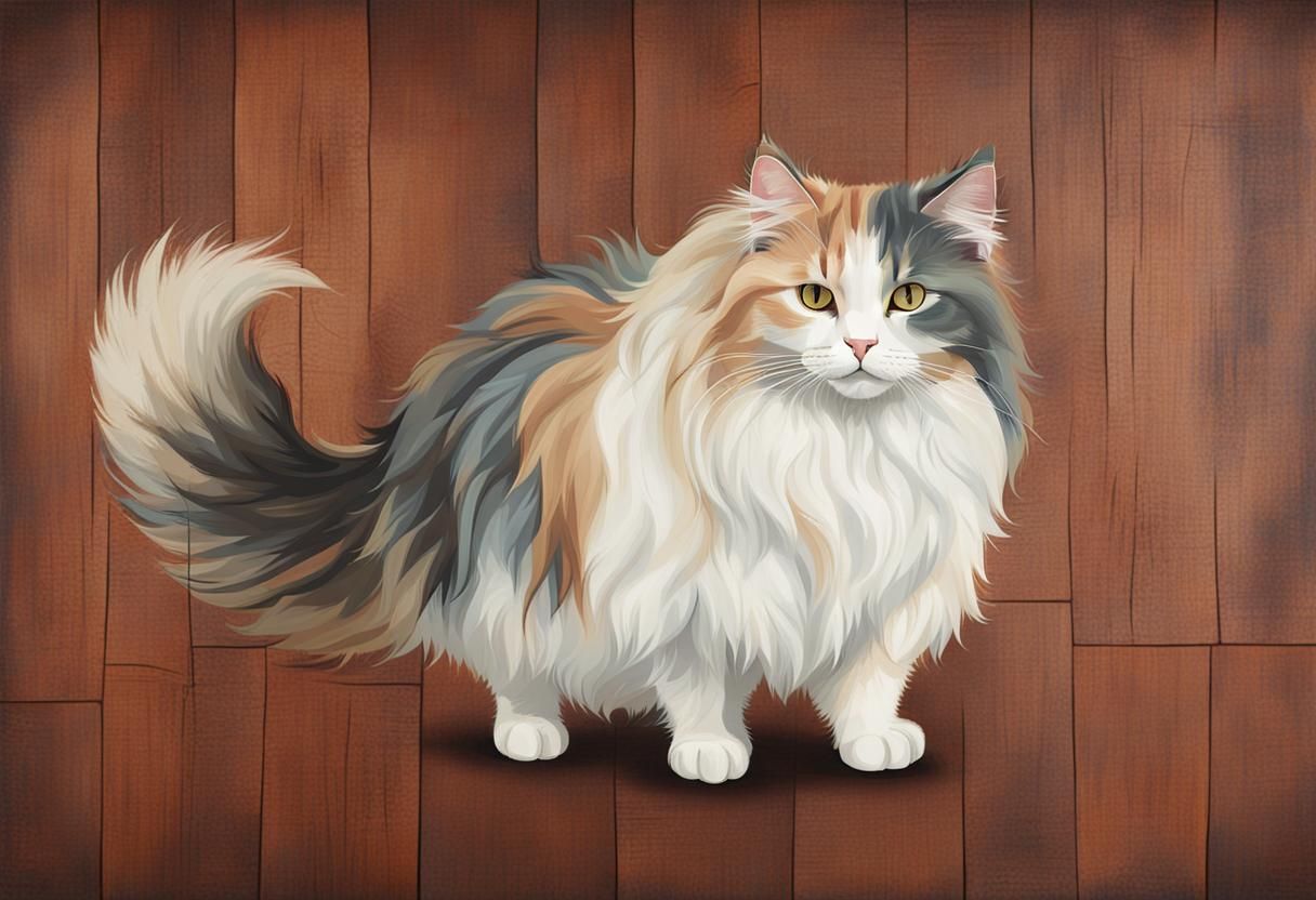 Detailed Long-Haired Cat on Wood