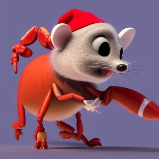 Friendly Crawfish-Opossum Hybrid in Pixar Style