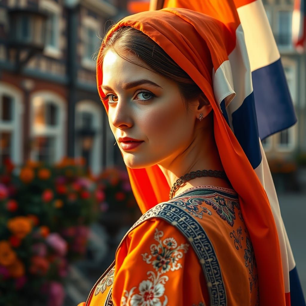 Woman in Traditional Dutch Embroidered Clothing, Netherlands...