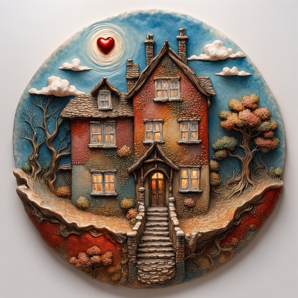 Ceramic Wall Sculpture: Home Is Where the Heart Is