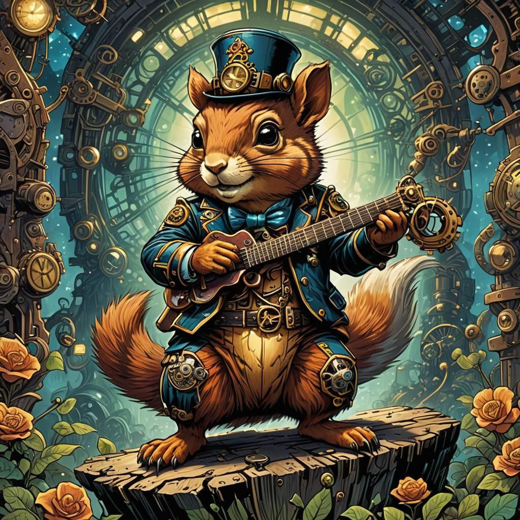 Steampunk Squirrel in a Psychedelic Fantasy World