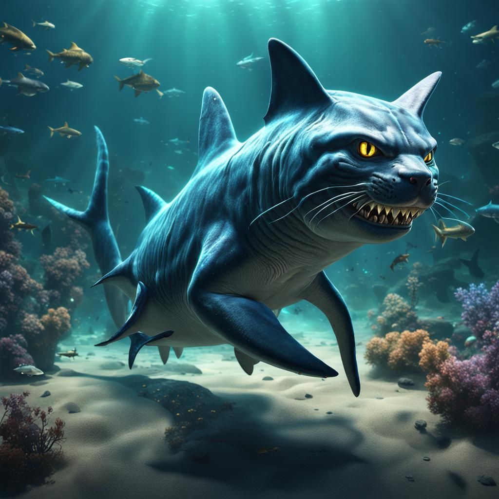 Cat Shark Hybrid in Detailed Matte Painting