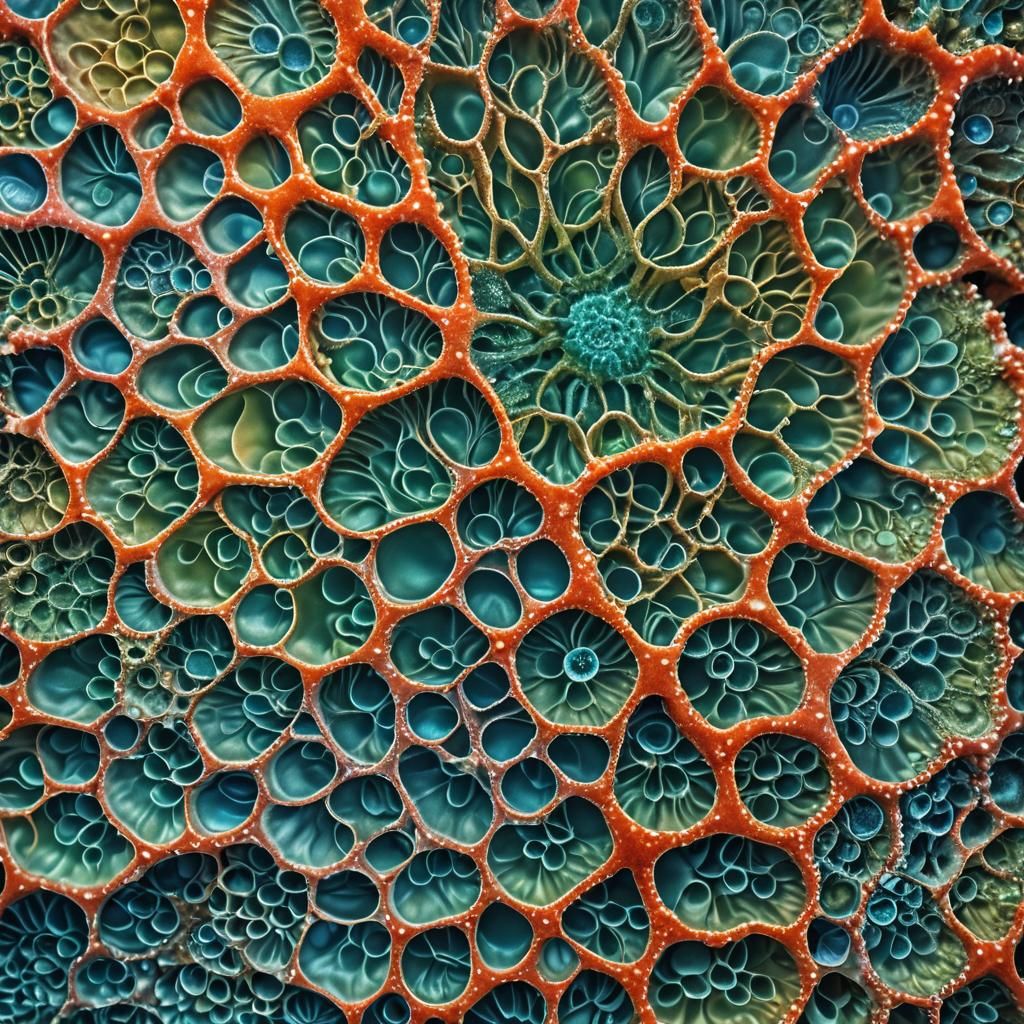 Microscopic Coral Polyps in Iridescent Colors
