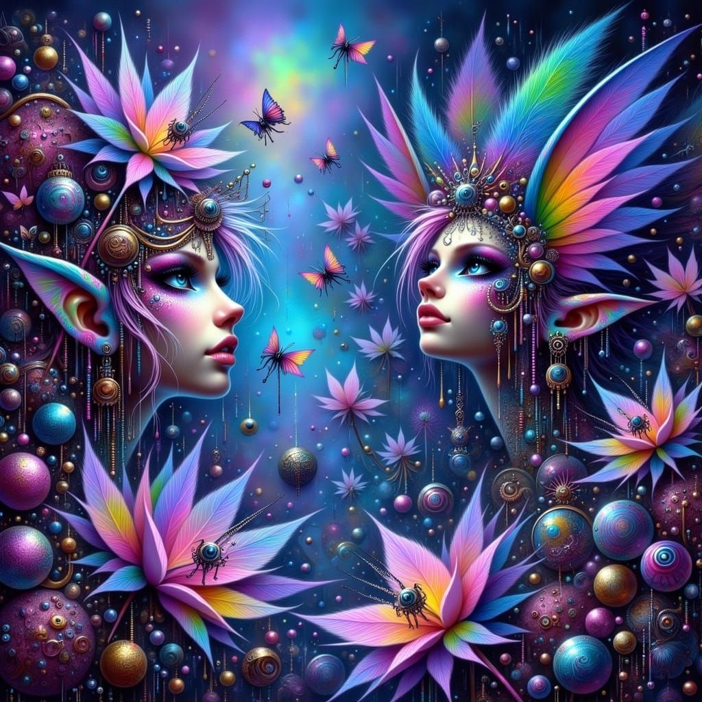 Otherworldly Glowing Creatures in a Vibrant, Iridescent Biom...