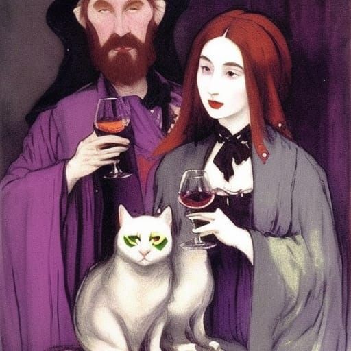 Vampire Lord with Kitties: Dark Fantasy Art