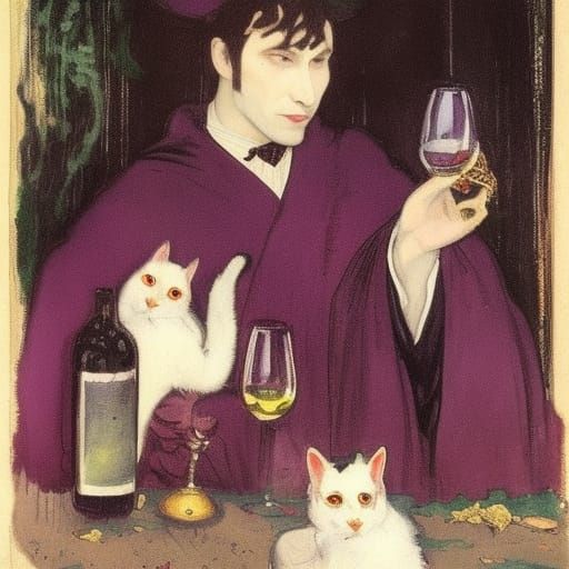 Vampire Lord with Kittens: Dark Fantasy Art
