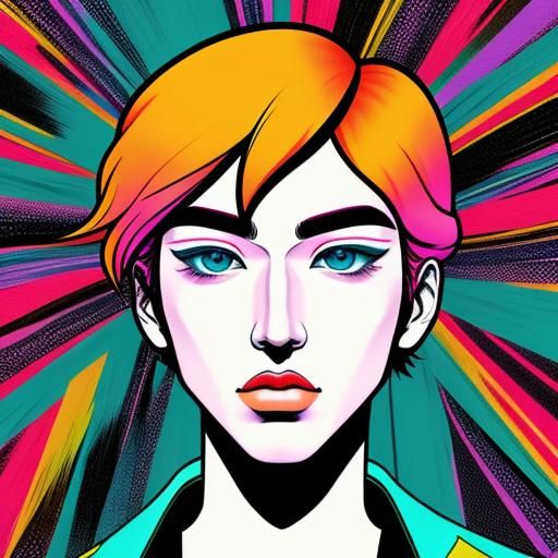 Manga Style Man's Face in Abstract Pop Art