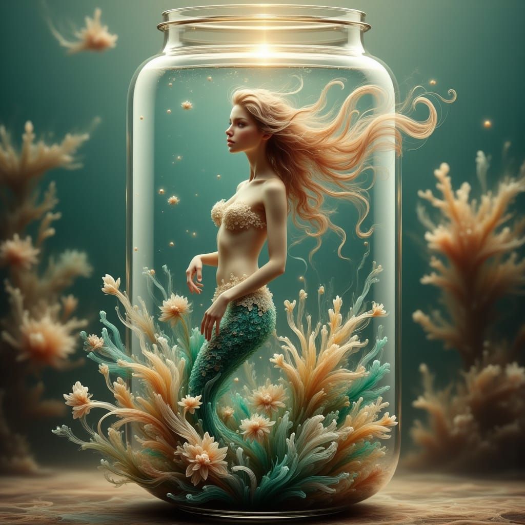 Mermaid in Glass Ocean: Photorealistic Digital Art