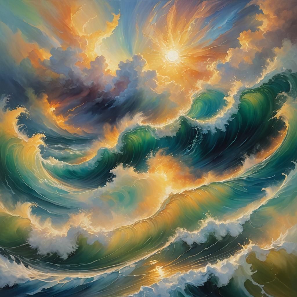 Radiant Being Confronts Darkness in Oil Painting