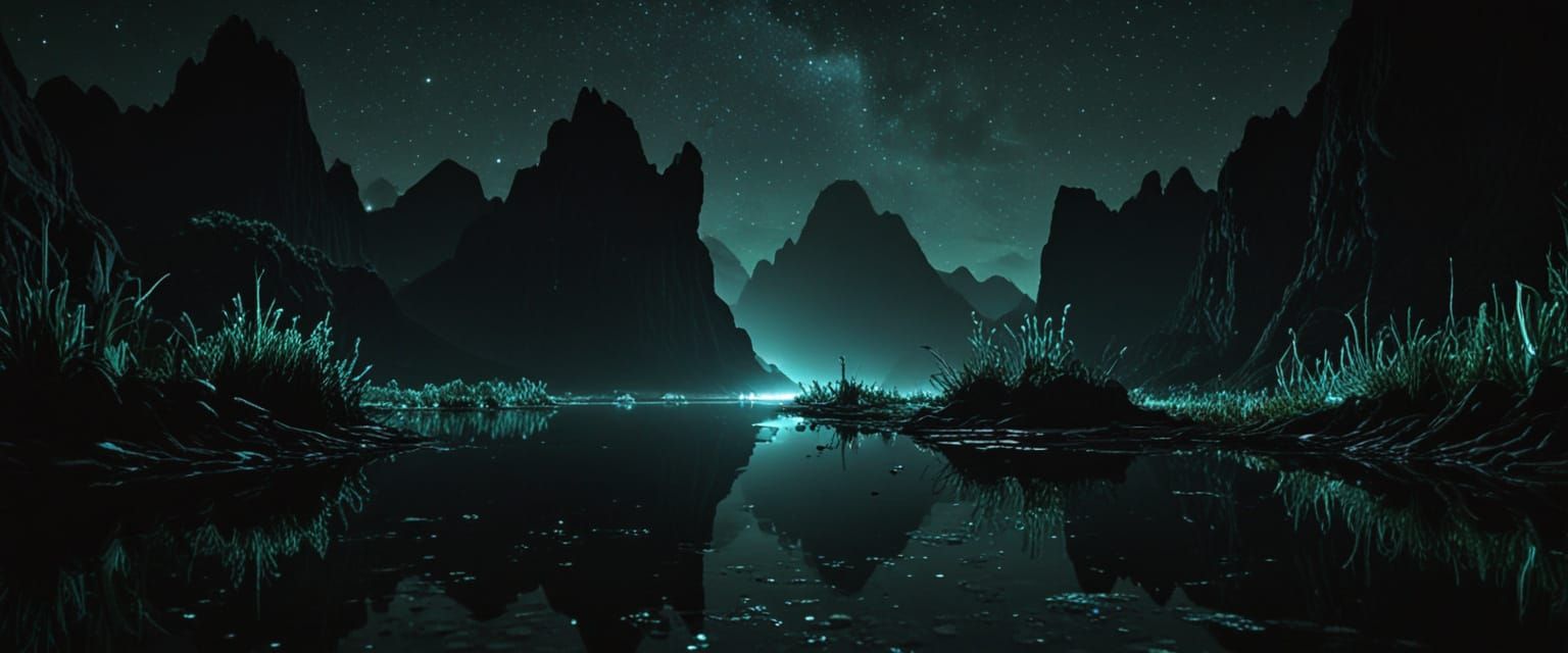 Ethereal Alien Landscape at Dusk in Surrealist Film Style