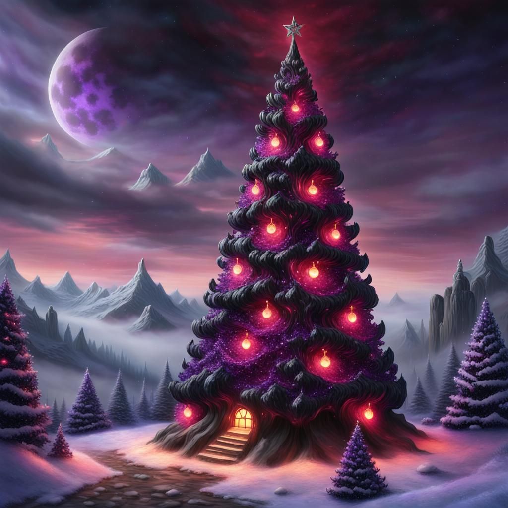 Gothic Amethyst Christmas Tree in Ethereal Style