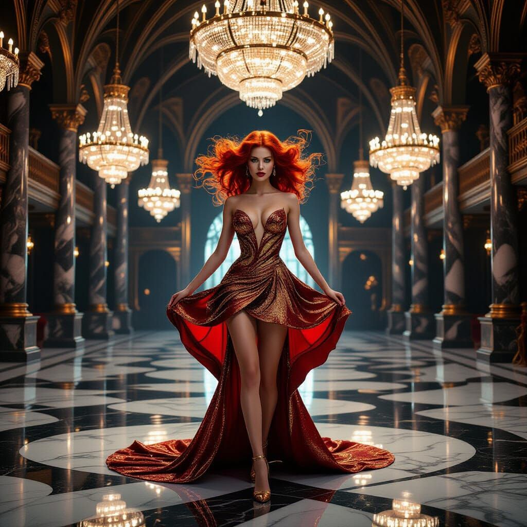 Striking Redhead in Gothic Dreamscape: Cinematic Portrait