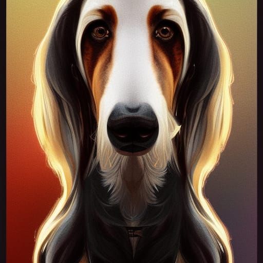 Hyperdetailed Afghan Hound Portrait in Digital Art Style