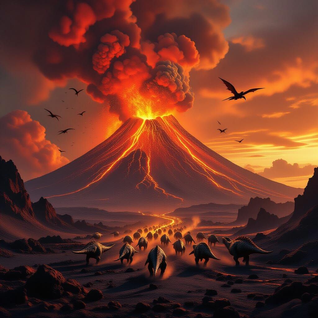 Jurassic Volcano Eruption: Armored Dinosaurs Escape