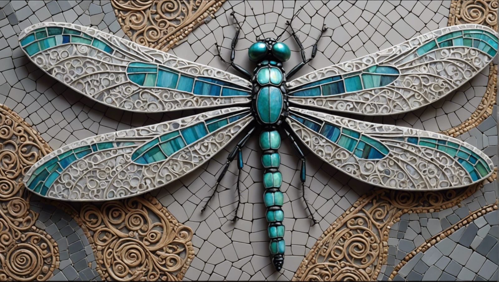Filigree Dragonfly in Pale Desert Mosaic Art