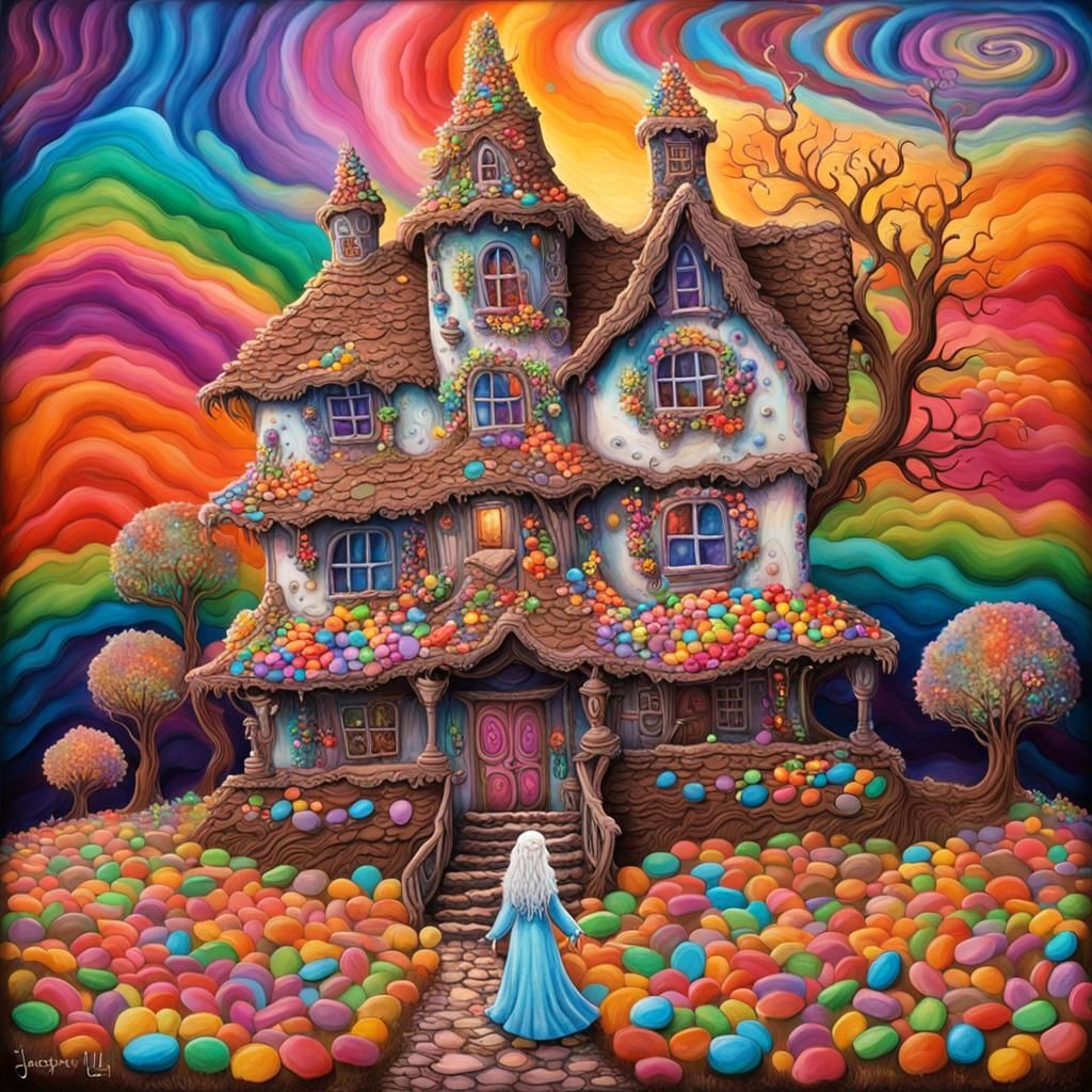 White Witch and Chocolate Candy House, Whimsical Art