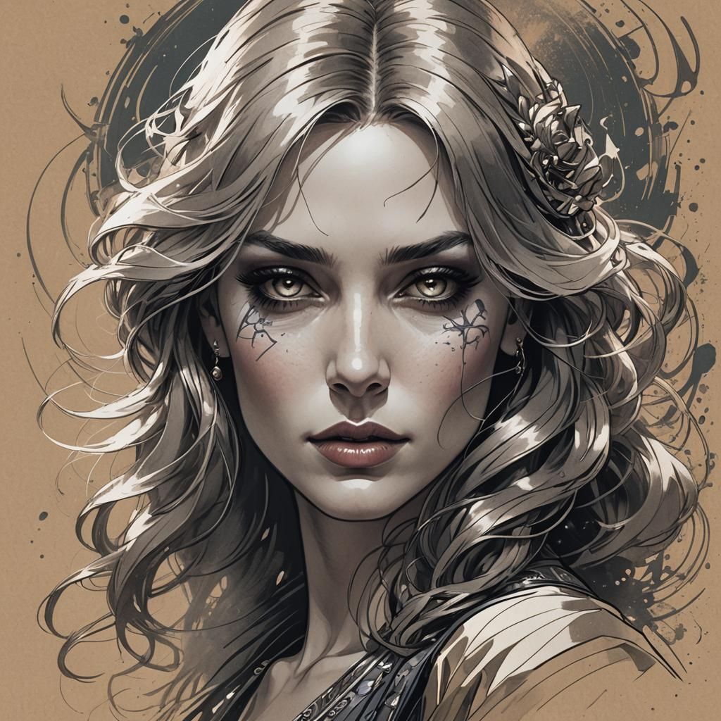 Dramatic Pencil Sketch of a Femme Fatale