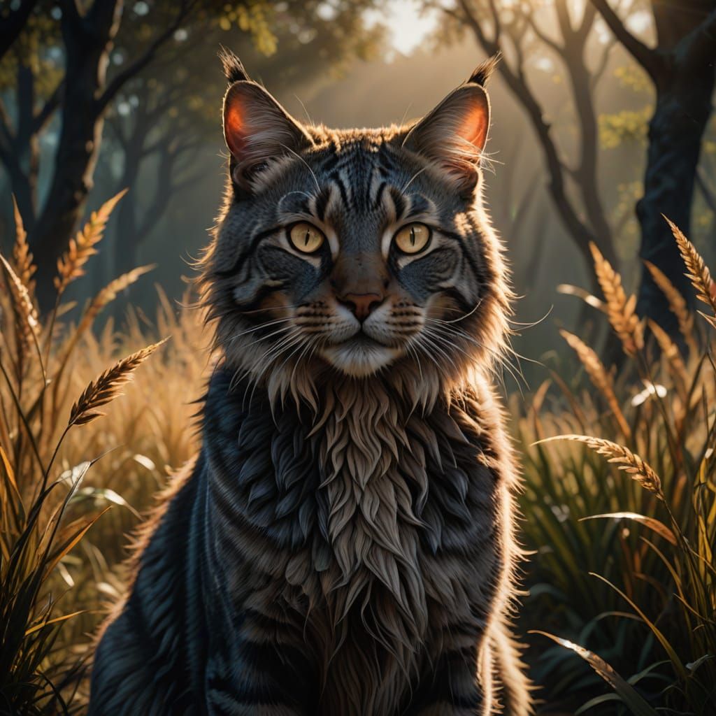 Grey Tabby Cat as Regal Savannah Lion