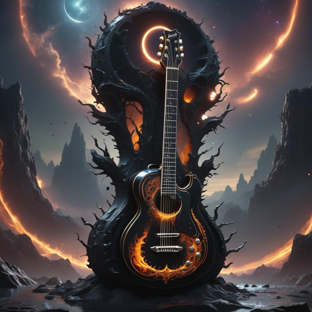 Magical Guitar Under Black Sun: Fantasy Concept Art