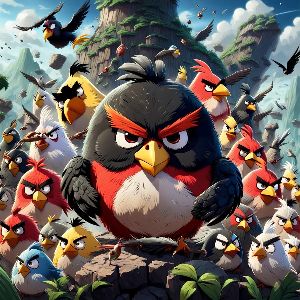 Angry Birds Cast in Anime-Style Digital Painting