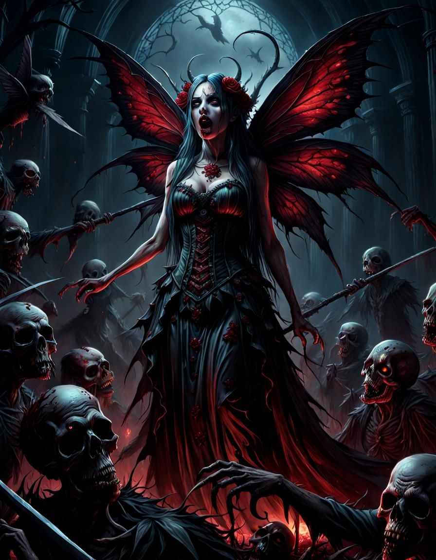 Hellish Zombie Fairy in Dark Fantasy Horrorcore Style