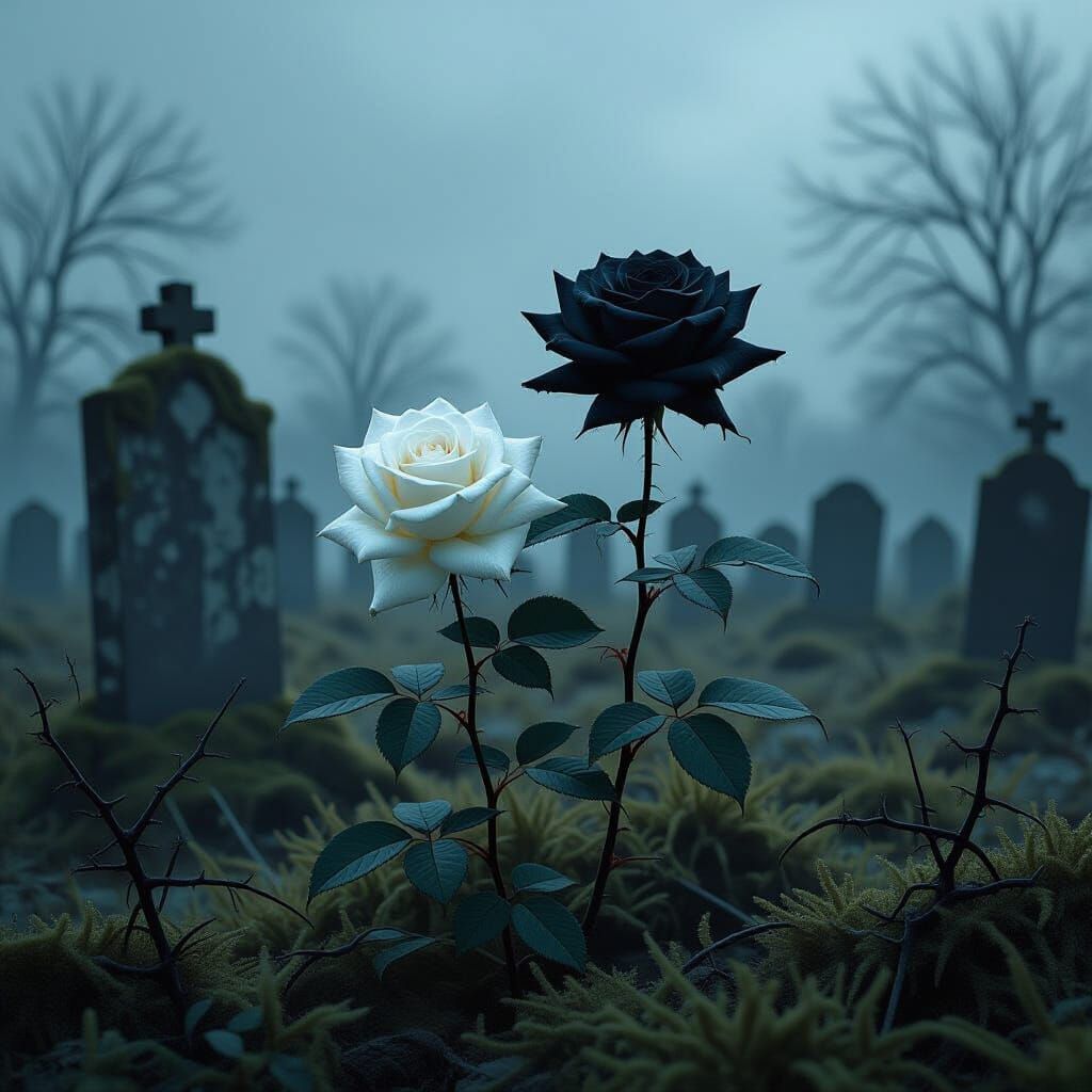 Gothic Roses Bloom in Abandoned Graveyard
